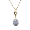 18ct Yellow Gold Baroque Black Cultured Pearl and Diamond Drop Pendant Necklace 1.02ct