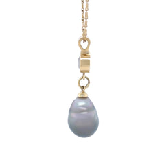 Load image into Gallery viewer, 18ct Yellow Gold Baroque Black Cultured Pearl and Diamond Drop Pendant Necklace 1.02ct