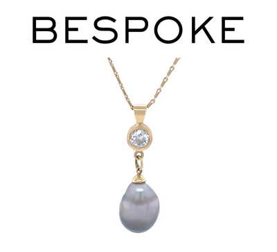 18ct Yellow Gold Baroque Black Cultured Pearl and Diamond Drop Pendant Necklace 1.02ct