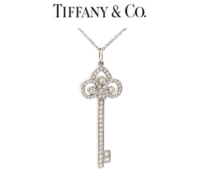 Tiffany & Co Platinum Fleur De Lis Key Diamond Pendant Necklace 0.50ct