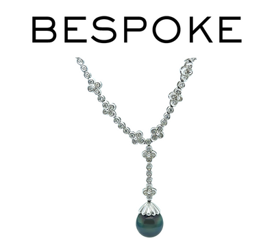 18ct White Gold Tahitian Pearl and Diamond Necklace 1.20ct 35.17g