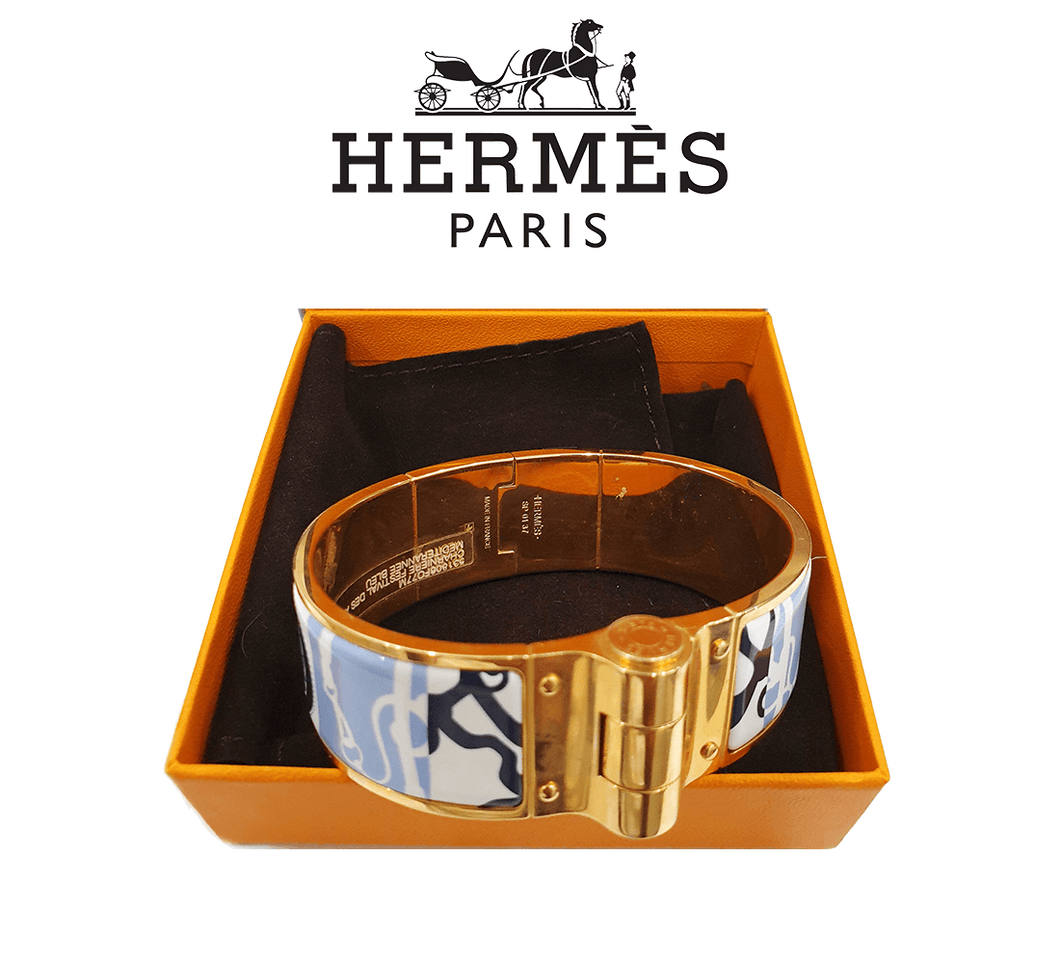Hermes Hinged Bracelet - Light Blue - Luxury Brand Jewellery