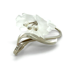 Load image into Gallery viewer, 14ct White Gold Austrian Rock Crystal Cultured Pearl and Diamond Floral Brooch 11.93g