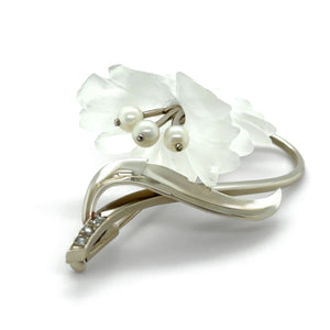 14ct White Gold Austrian Rock Crystal Cultured Pearl and Diamond Floral Brooch 11.93g