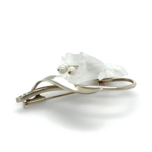 Load image into Gallery viewer, 14ct White Gold Austrian Rock Crystal Cultured Pearl and Diamond Floral Brooch 11.93g