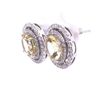 Load image into Gallery viewer, 14ct White Gold Heliodor &amp; Diamond Stud Earrings 4.37ct 4.63g