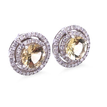 Load image into Gallery viewer, 14ct White Gold Heliodor &amp; Diamond Stud Earrings 4.37ct 4.63g
