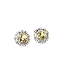 Load image into Gallery viewer, 14ct White Gold Heliodor &amp; Diamond Stud Earrings 4.37ct 4.63g