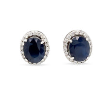 Load image into Gallery viewer, 14ct White Gold Sapphire &amp; Diamond Stud Earrings 7.56ct 4.66g