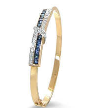 Load image into Gallery viewer, 14ct Yellow and White Gold Sapphire and Diamond Hinged Bracelet 0.38ct 16g