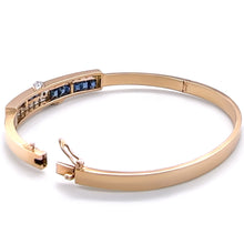 Load image into Gallery viewer, 14ct Yellow and White Gold Sapphire and Diamond Hinged Bracelet 0.38ct 16g