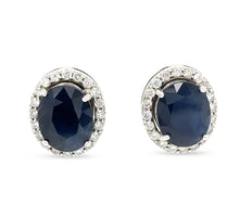 Load image into Gallery viewer, 14ct White Gold Sapphire &amp; Diamond Stud Earrings 7.56ct 4.66g