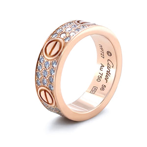 Cartier 18ct Rose Gold Love Classic Pavé Diamond Ring 0.70ct