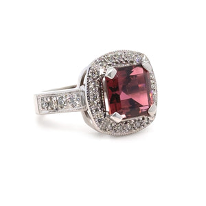 18ct White Gold Dark Pink Tourmaline & Diamond Cluster Ring 5.50ct 14.2g
