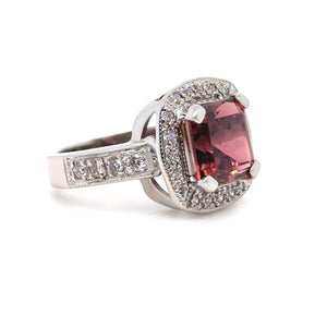18ct White Gold Dark Pink Tourmaline & Diamond Cluster Ring 5.50ct 14.2g