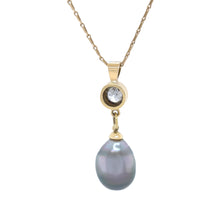 Load image into Gallery viewer, 18ct Yellow Gold Baroque Black Cultured Pearl and Diamond Drop Pendant Necklace 1.02ct