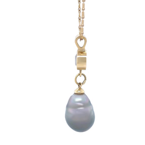 18ct Yellow Gold Baroque Black Cultured Pearl and Diamond Drop Pendant Necklace 1.02ct