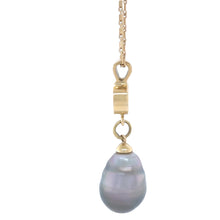 Load image into Gallery viewer, 18ct Yellow Gold Baroque Black Cultured Pearl and Diamond Drop Pendant Necklace 1.02ct