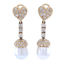 Load image into Gallery viewer, 18ct Yellow Gold South Sea Pearl and Diamond Drop Earrings 1.80ct