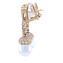 Load image into Gallery viewer, 18ct Yellow Gold South Sea Pearl and Diamond Drop Earrings 1.80ct