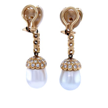 Load image into Gallery viewer, 18ct Yellow Gold South Sea Pearl and Diamond Drop Earrings 1.80ct