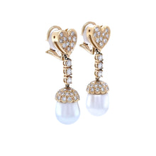 Load image into Gallery viewer, 18ct Yellow Gold South Sea Pearl and Diamond Drop Earrings 1.80ct