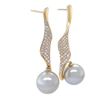 Load image into Gallery viewer, 18ct Yellow Gold Autore Golden South Sea Pearl and Diamond Twist Drop Earrings 1.00ct