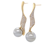 Load image into Gallery viewer, 18ct Yellow Gold Autore Golden South Sea Pearl and Diamond Twist Drop Earrings 1.00ct