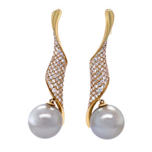 Load image into Gallery viewer, 18ct Yellow Gold Autore Golden South Sea Pearl and Diamond Twist Drop Earrings 1.00ct