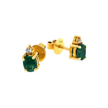Load image into Gallery viewer, 18ct Yellow Gold Emerald &amp; Diamond Stud Earrings 1.06ct 2.41g