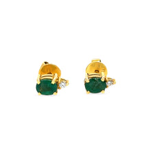 Load image into Gallery viewer, 18ct Yellow Gold Emerald &amp; Diamond Stud Earrings 1.06ct 2.41g