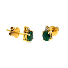 Load image into Gallery viewer, 18ct Yellow Gold Emerald &amp; Diamond Stud Earrings 1.06ct 2.41g