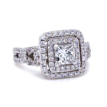 Load image into Gallery viewer, 18ct White Gold Princess Cut Diamond Halo Ring 1.85ct 6.3g