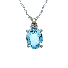 Load image into Gallery viewer, Bespoke 18ct White Gold Aquamarine &amp; Sapphire Pendant with Chain 3.6g