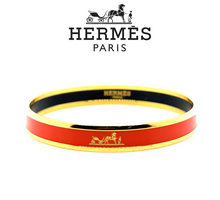 Load image into Gallery viewer, Hermes Red Enamel Gold Plated Caleche Narrow Bangle Bracelet