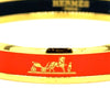 Hermes Red Enamel Gold Plated Caleche Narrow Bangle Bracelet