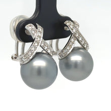 Load image into Gallery viewer, Bespoke Tahitian Pearl &amp; Diamond Earrings 0.53ct