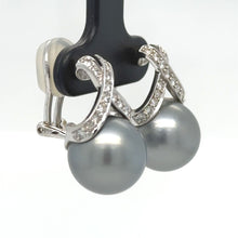 Load image into Gallery viewer, Bespoke Tahitian Pearl &amp; Diamond Earrings 0.53ct