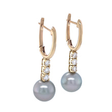 Load image into Gallery viewer, 9ct Yellow Gold Tahitian Pearl and Diamond Drop Earrings 0.60ct