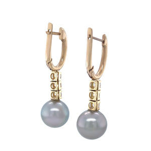 9ct Yellow Gold Tahitian Pearl and Diamond Drop Earrings 0.60ct