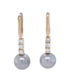 9ct Yellow Gold Tahitian Pearl and Diamond Drop Earrings 0.60ct