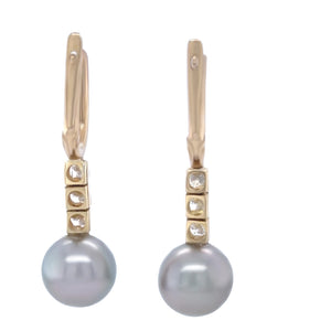 9ct Yellow Gold Tahitian Pearl and Diamond Drop Earrings 0.60ct