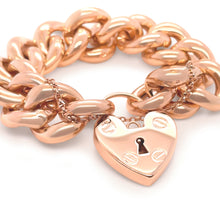 Load image into Gallery viewer, 9ct Yellow Gold Curb Bracelet with Heart Padlock 98.27g