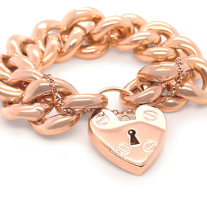 9ct Yellow Gold Curb Bracelet with Heart Padlock 98.27g