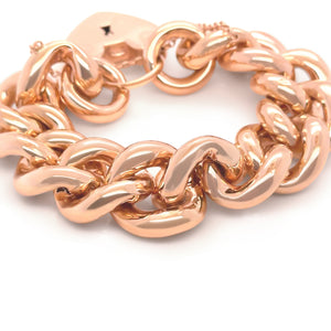9ct Yellow Gold Curb Bracelet with Heart Padlock 98.27g