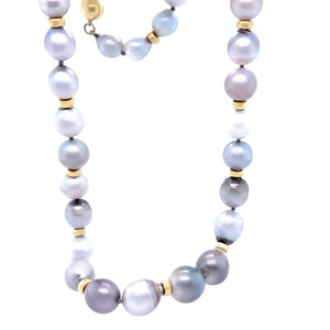 18ct Yellow Gold Strand of Baroque Cultured Pearls with Spacer Beads - 85g