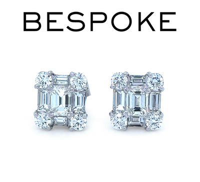 18ct White Gold Diamond Square Cluster Stud Earrings 2.1ct 4.0g