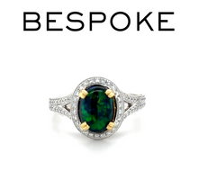 Load image into Gallery viewer, 18ct White and Yellow Gold Black Opal and Diamond Ring 3.57ct 6.52g