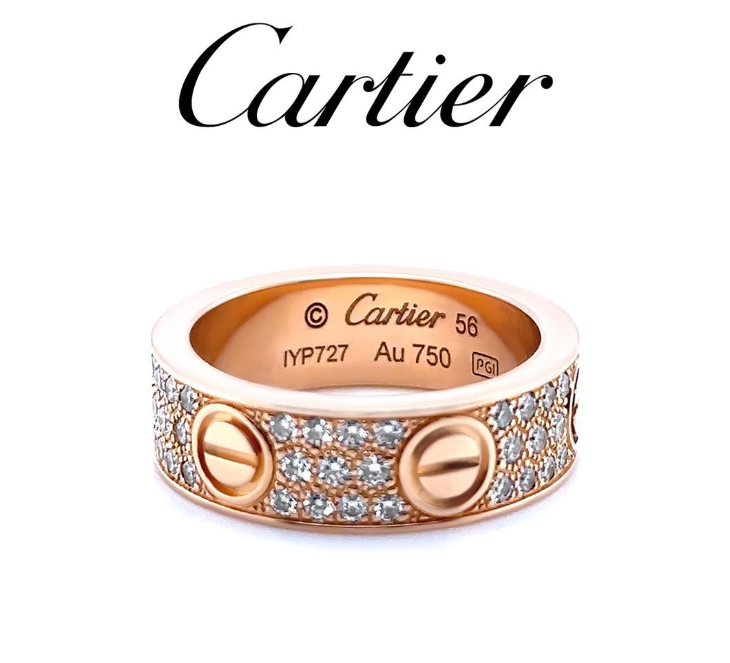 Cartier 18ct Rose Gold Love Classic Pavé Diamond Ring 0.70ct