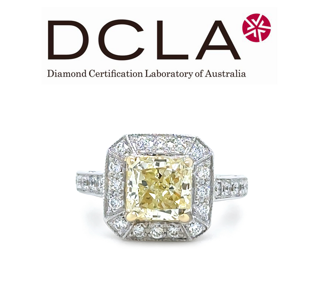 DCLA 18ct White Gold Fancy Yellow Diamond Engagement Ring 2.53ct